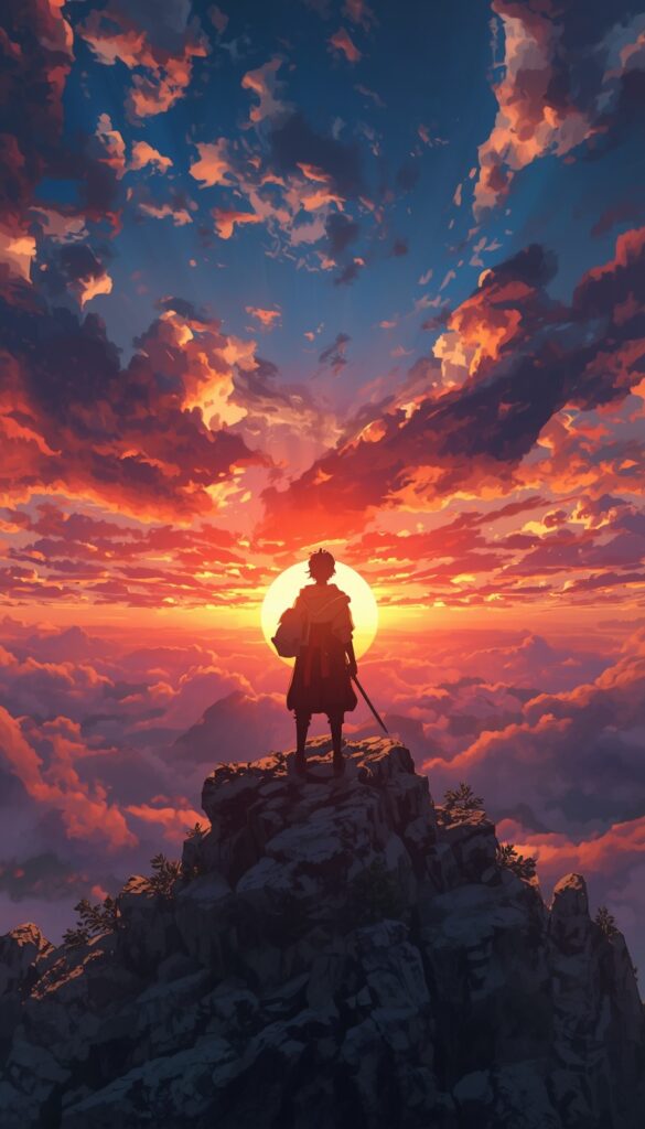 Anime Warrior Sunset Wallpaper 4K phone anime