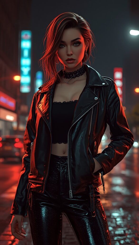 Black Leather Fashion AI Girl 4K phone ai girl