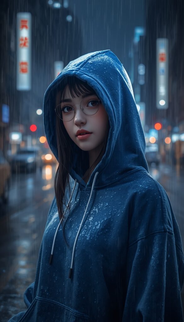 Blue Hoodie AI Girl 4K phone ai girl
