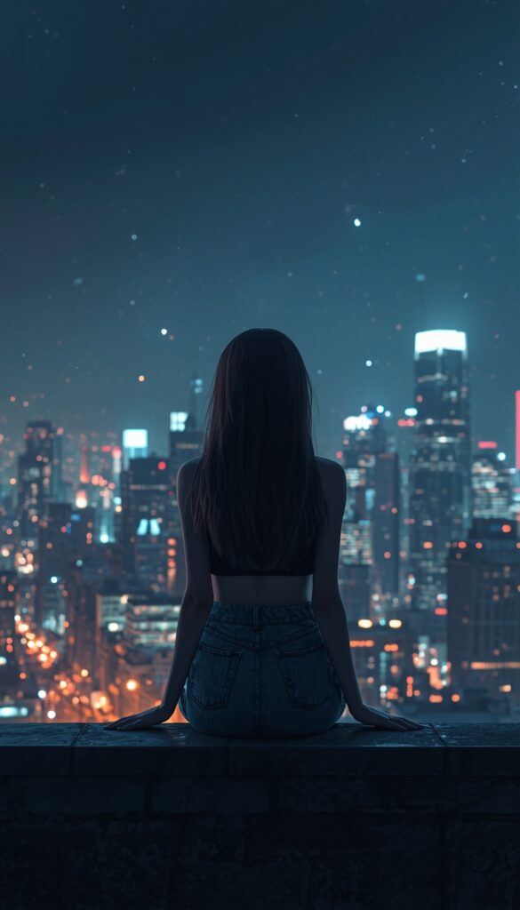 City Rooftop AI Girl Wallpaper 4K phone ai girl