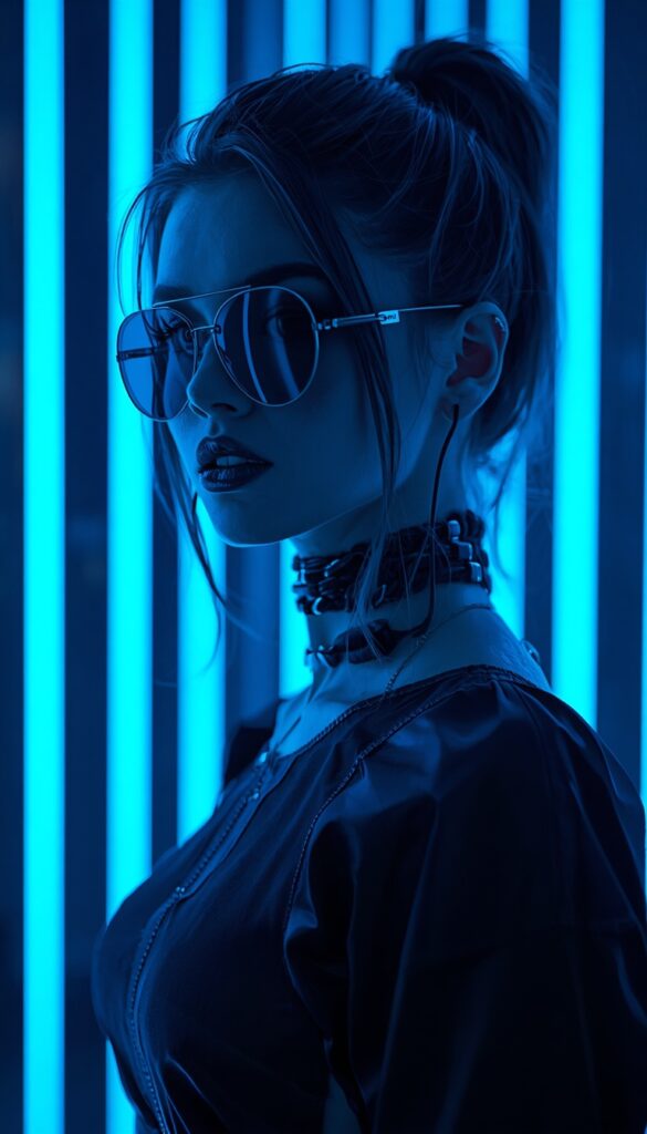 Dark Blue Neon AI Girl 4K phone ai girl