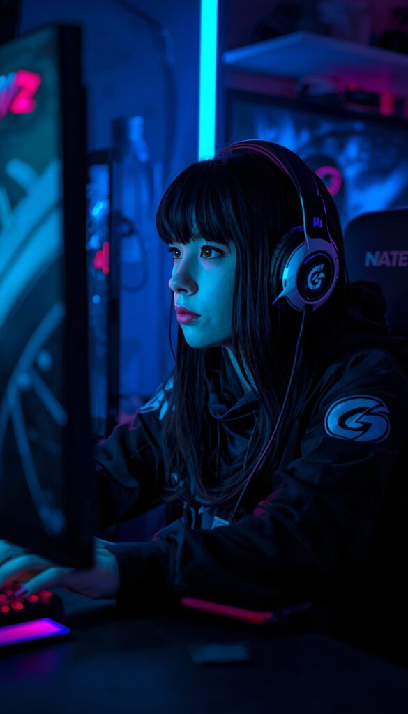 Dark Gaming Room Girl Wallpaper 4K phone ai girl