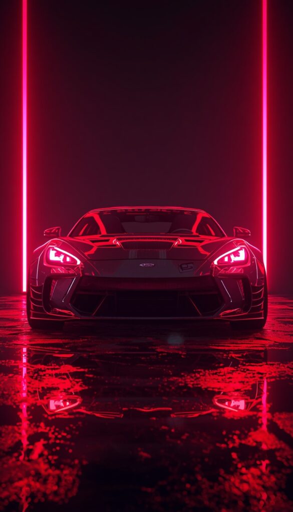 Dark Red Neon Car Wallpaper