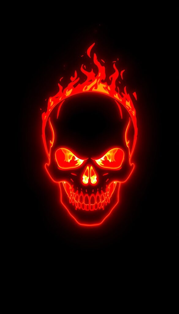 AMOLED Fire Skull Minimal Wallpaper 4K phone amoled