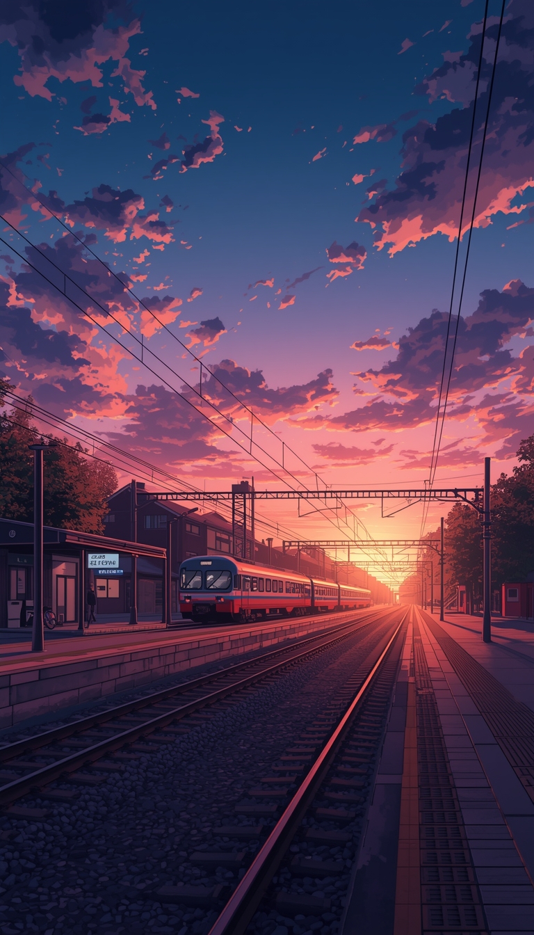lucid-origin_vertical_anime_wallpaper_anime_train_station_at_sunset_emotional_atmosphere_cine-0