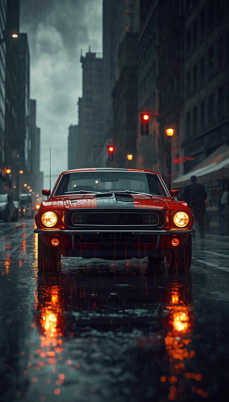 lucid-origin_vertical_phone_wallpaper_american_muscle_car_in_rainy_street_cinematic_reflectio-0
