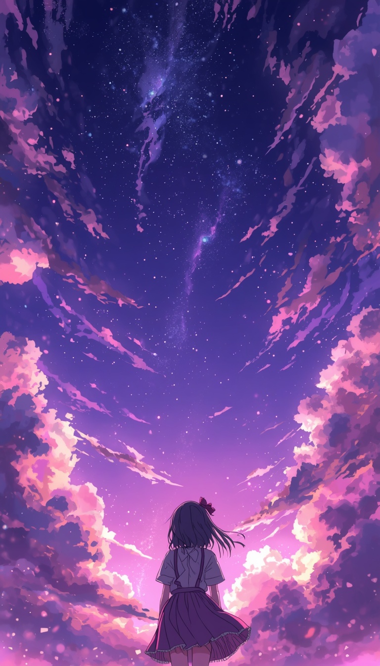 lucid-origin_vertical_phone_wallpaper_anime_girl_under_purple_sky_glowing_clouds_dreamy_atmos-0