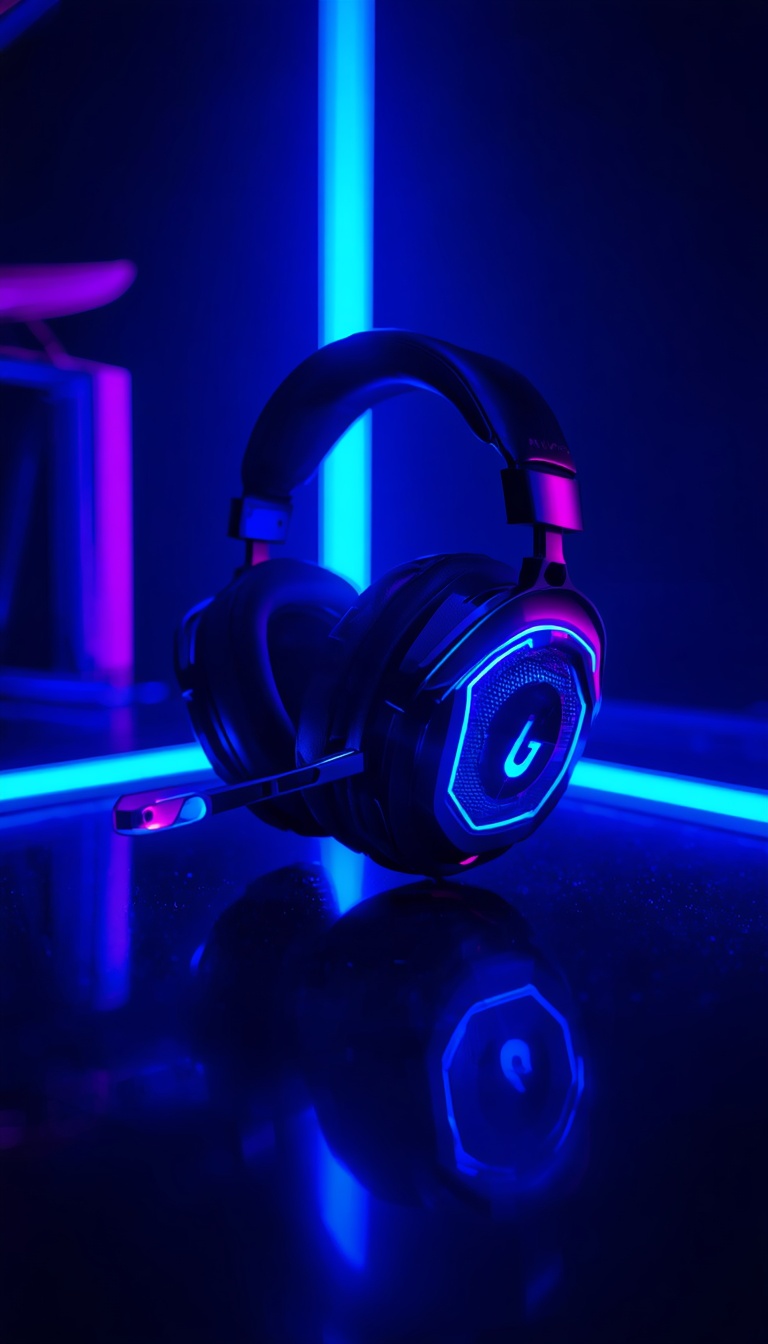 lucid-origin_vertical_phone_wallpaper_blue_neon_gaming_headset_futuristic_dark_room_glowing_r-0