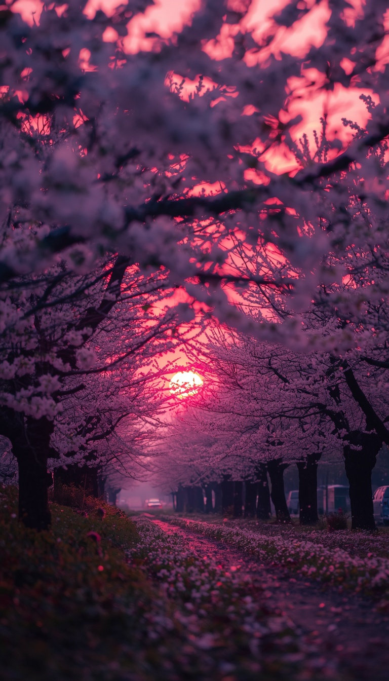 lucid-origin_vertical_phone_wallpaper_cherry_blossom_trees_at_sunset_dreamy_pink_atmosphere_c-0