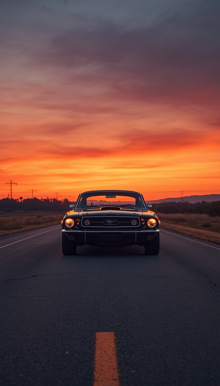 lucid-origin_vertical_phone_wallpaper_classic_ford_mustang_on_empty_road_cinematic_sunset_lig-0