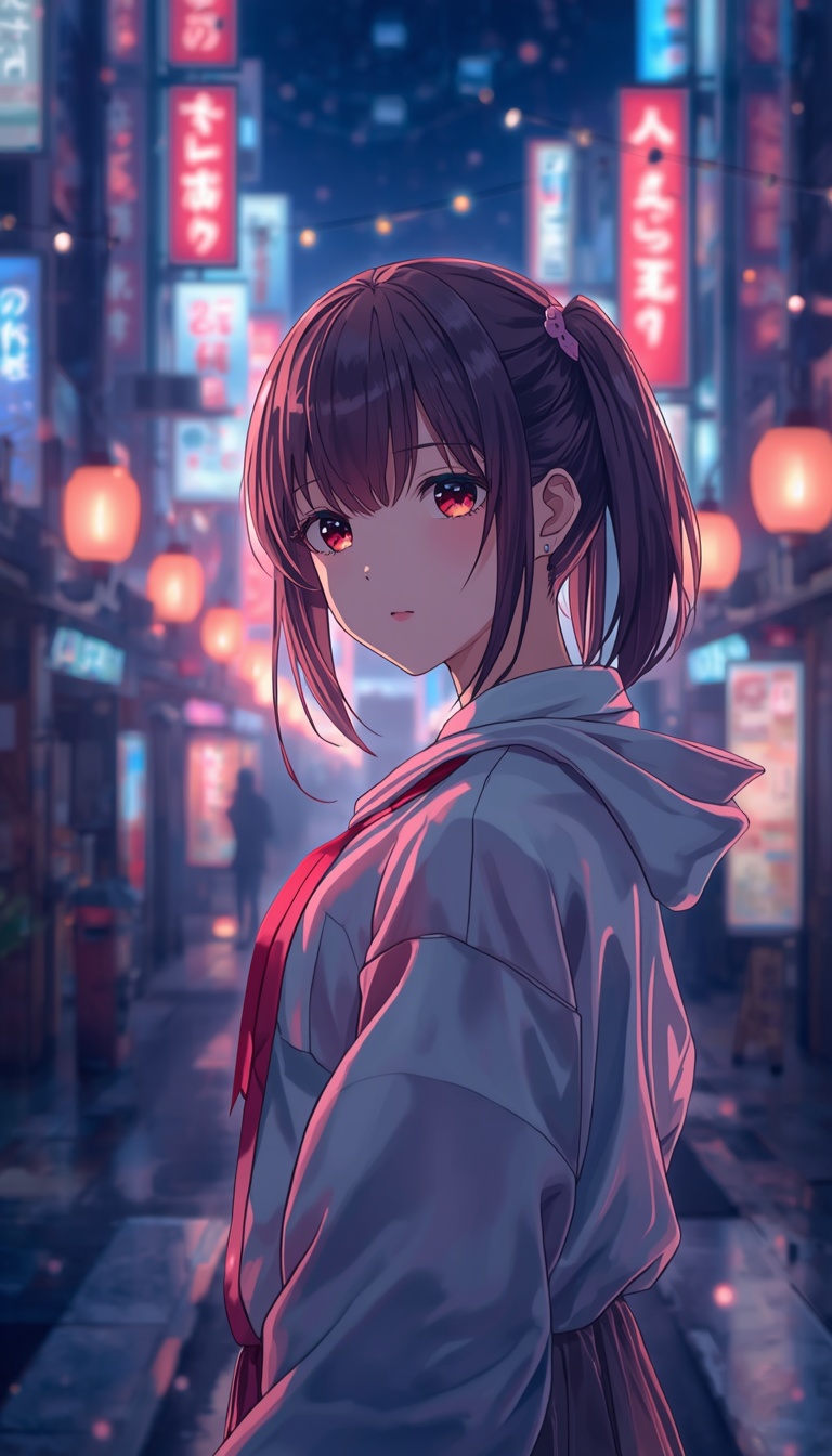 lucid-origin_vertical_phone_wallpaper_cute_anime_girl_with_soft_neon_lights_aesthetic_japanes-0