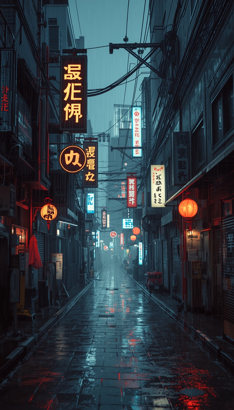 lucid-origin_vertical_phone_wallpaper_cyberpunk_tokyo_alley_neon_japanese_signs_rainy_night_f-0