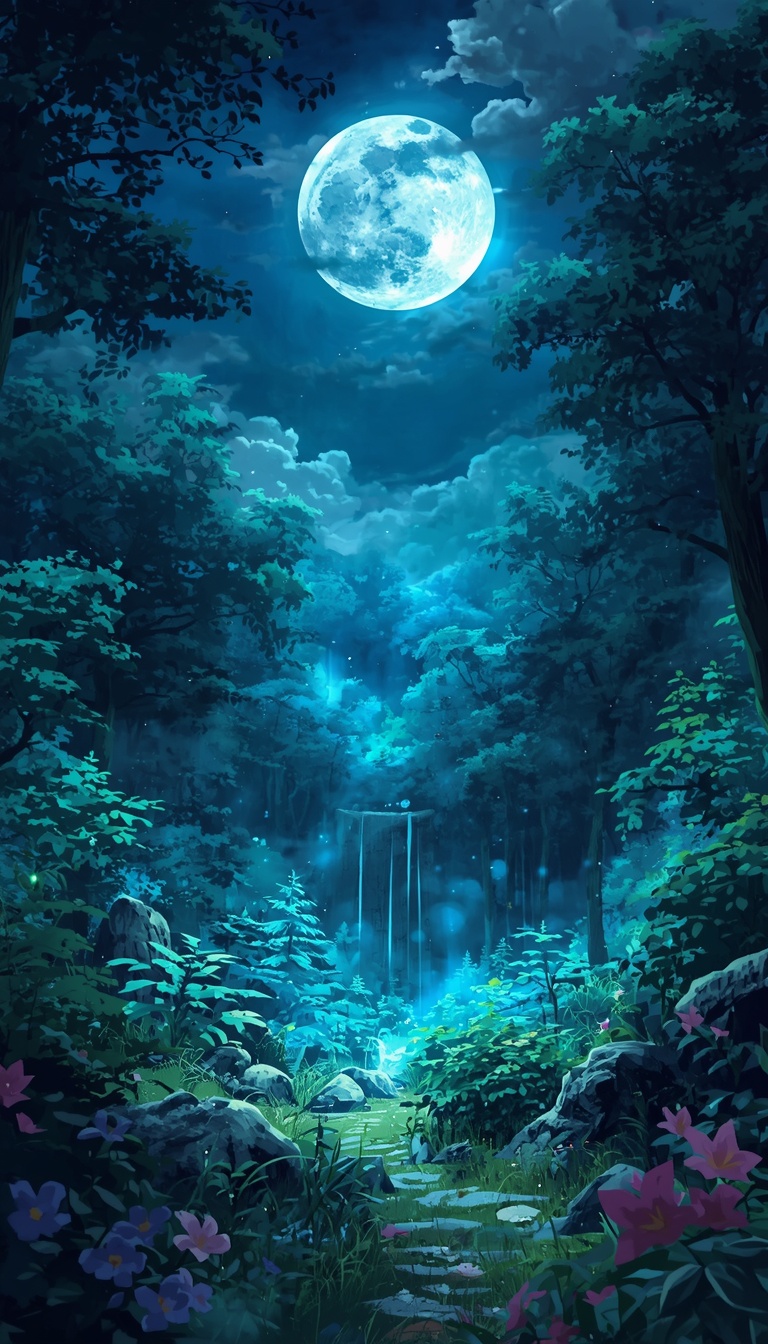 lucid-origin_vertical_phone_wallpaper_fantasy_anime_landscape_glowing_moon_magical_forest_dre-0