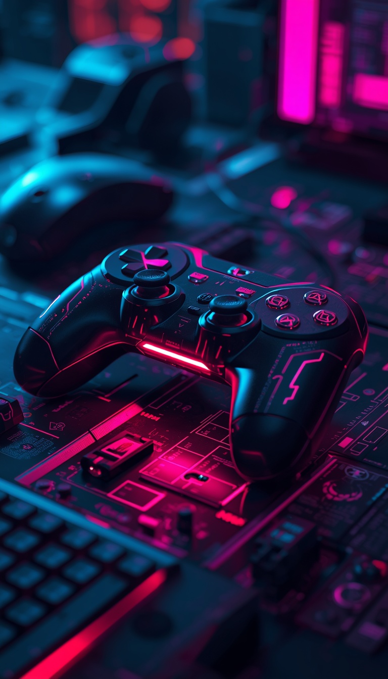 lucid-origin_vertical_phone_wallpaper_futuristic_gaming_controller_with_glowing_neon_lights_c-0