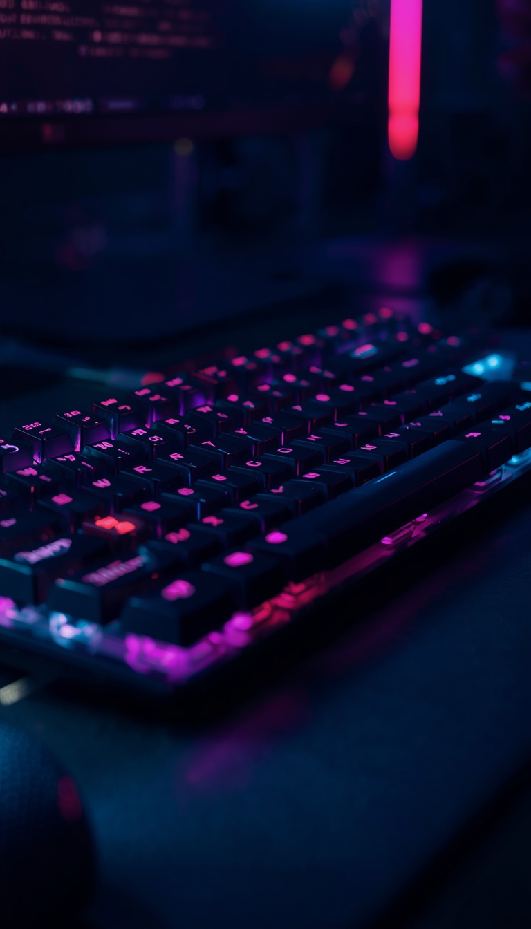 lucid-origin_vertical_phone_wallpaper_futuristic_gaming_keyboard_with_rgb_lights_dark_neon_at-0