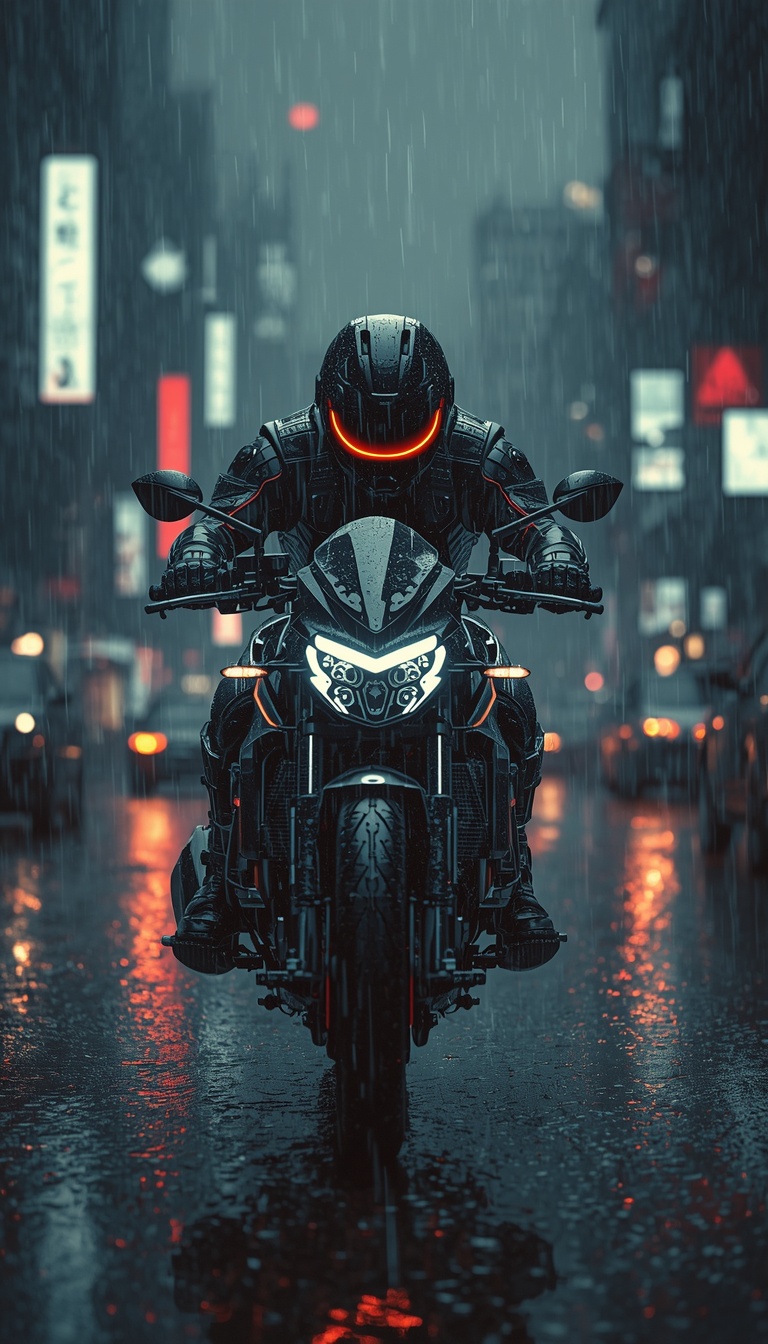 lucid-origin_vertical_phone_wallpaper_futuristic_motorcycle_rider_in_rainy_cyberpunk_city_glo-0