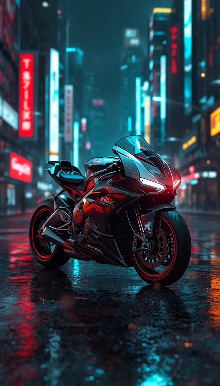 lucid-origin_vertical_phone_wallpaper_futuristic_racing_bike_in_cyberpunk_megacity_glowing_ho-0