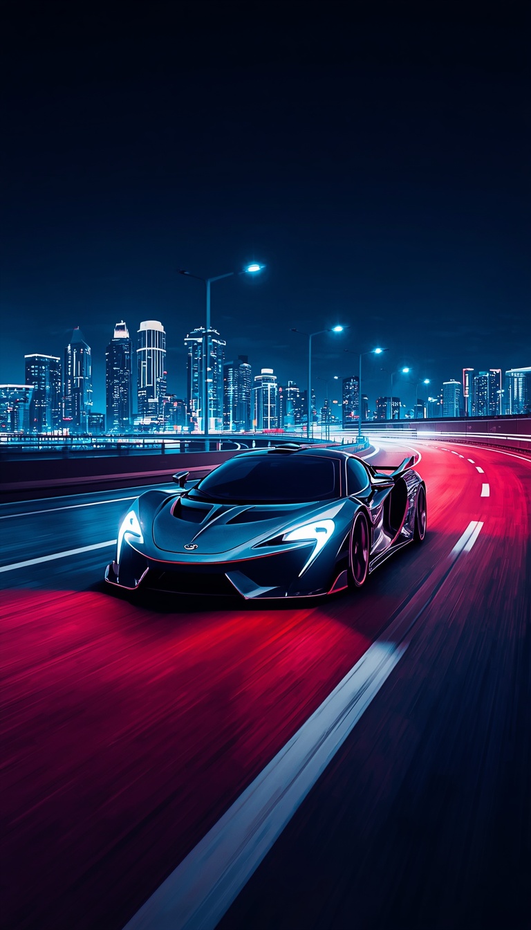 lucid-origin_vertical_phone_wallpaper_futuristic_supercar_on_night_highway_neon_city_lights_s-0