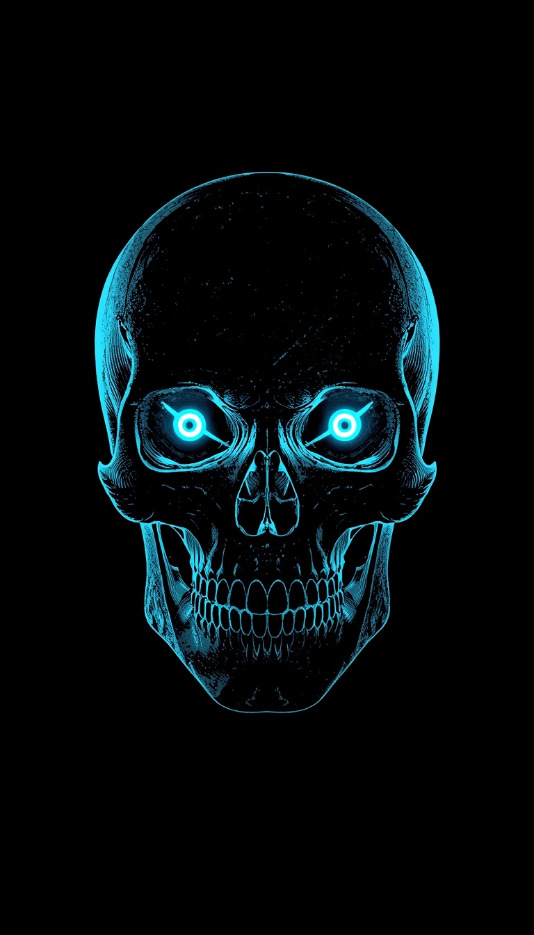 lucid-origin_vertical_phone_wallpaper_glowing_dark_skull_with_blue_neon_eyes_black_background-0