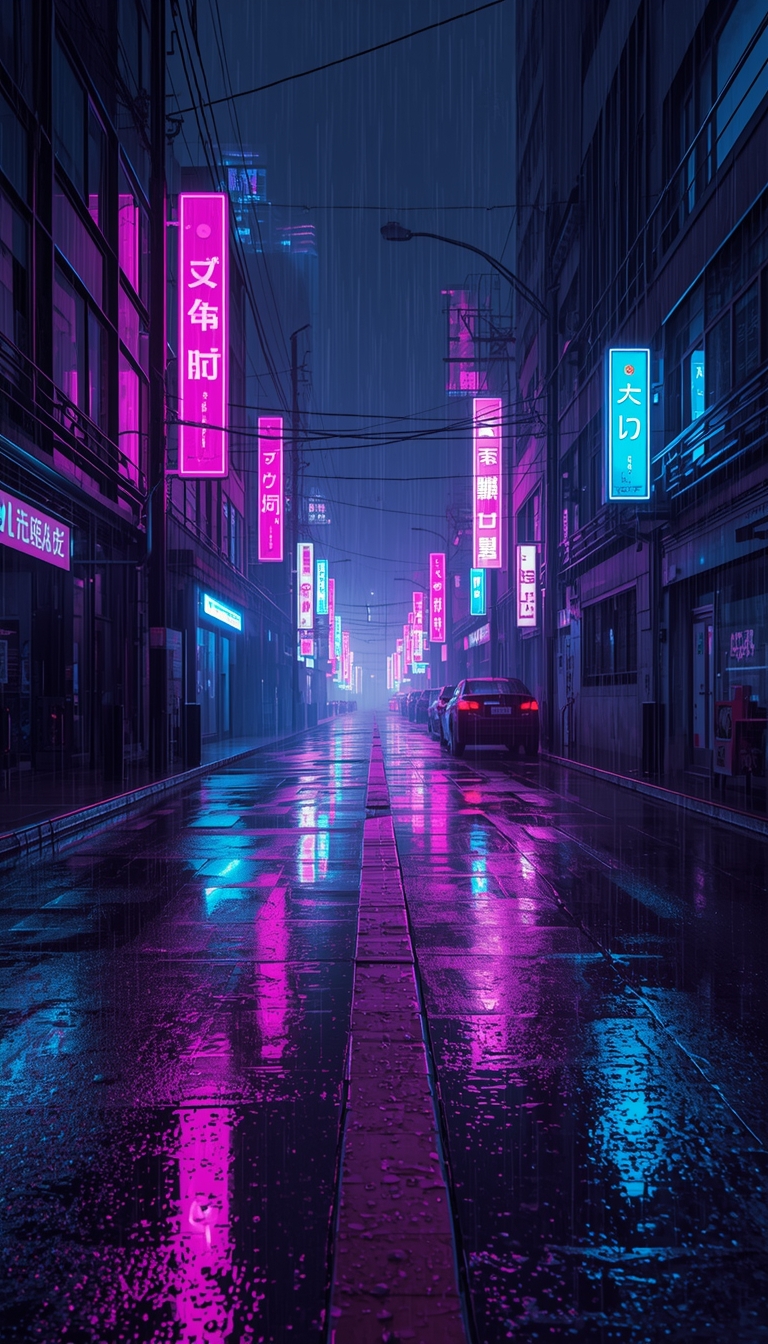 lucid-origin_vertical_phone_wallpaper_neon_futuristic_street_cyberpunk_atmosphere_rainy_refle-0