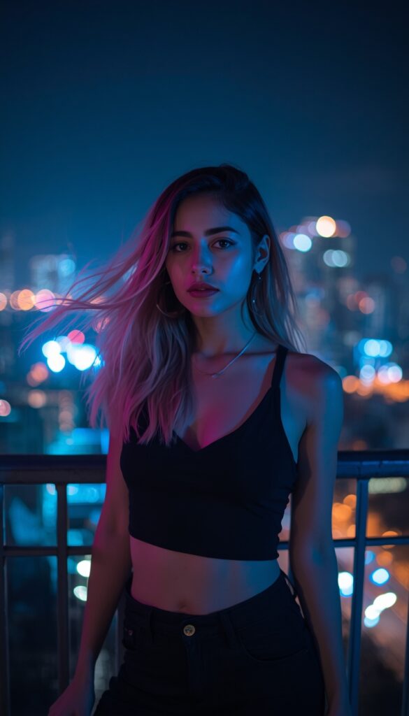 Neon Balcony Aesthetic Girl Wallpaper 4K phone ai girl