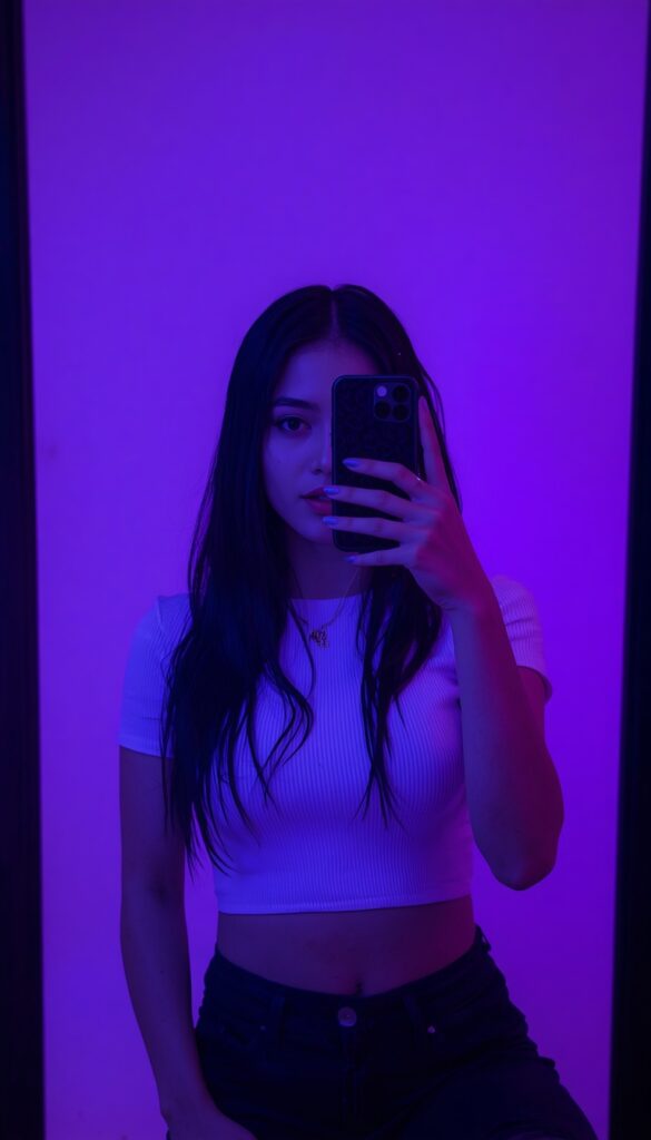 Neon Mirror Selfie Girl Wallpaper