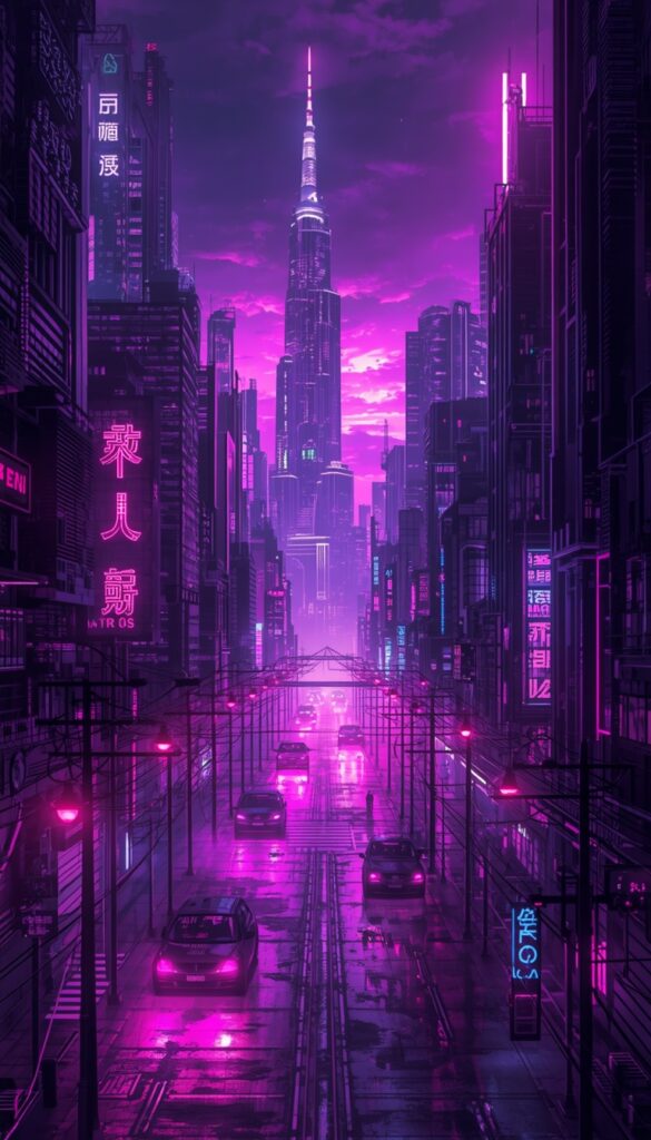 Neon Purple City Night Wallpaper
