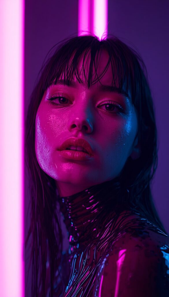 Neon Shower Light Girl Wallpaper 4K phone ai girl