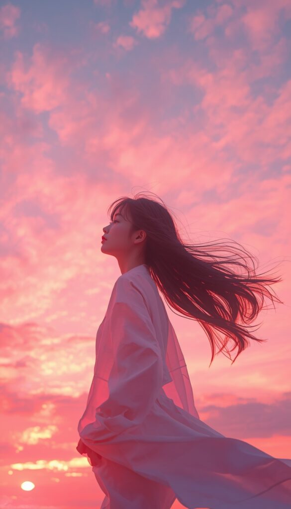 Pink Sunset AI Girl Wallpaper 4k phone ai girl