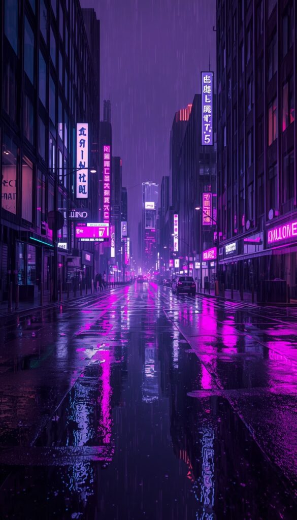 Purple Neon Rain City Wallpaper 4K phone purple