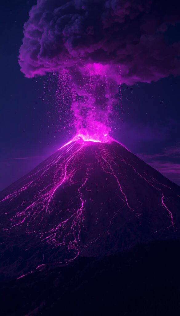 Purple Volcano Lava Night Wallpaper 4K phone purple