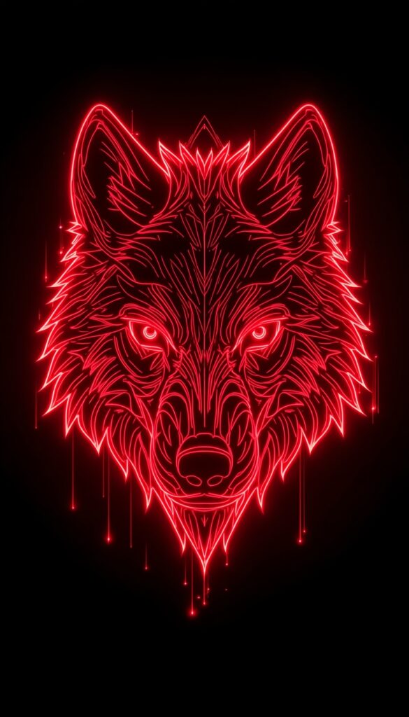 Red Neon Wolf Wallpaper 4K phone red neon